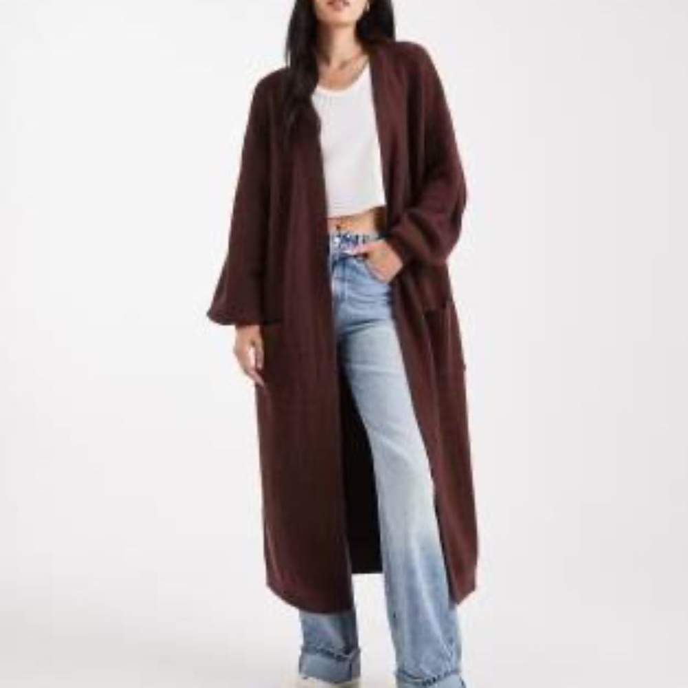 Miss Selfridge maxi cardigan in chocolate